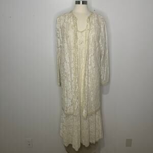 Vintage JUDITH ANN PLUS Lace Beaded Dress Jacket Set Size 1X 16-18